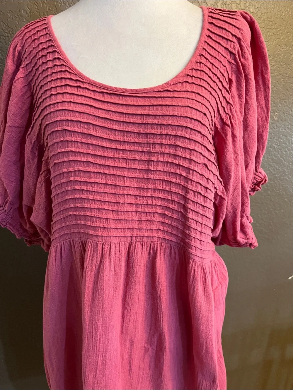 Free People Rose-Pink Puff Sleeve Tunic Top